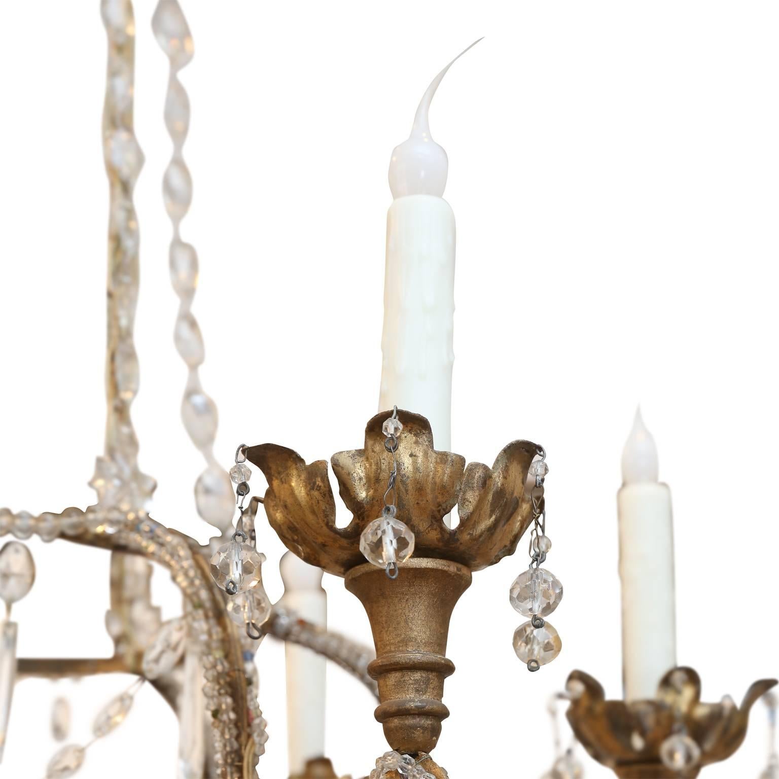Crystal Beaded and Gilt Iron Chandelier