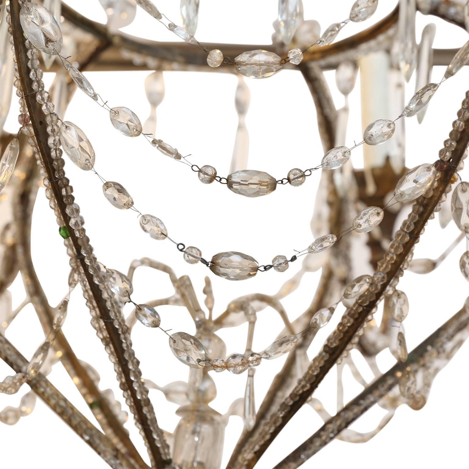 19th Century Beaded and Gilt Iron Chandelier