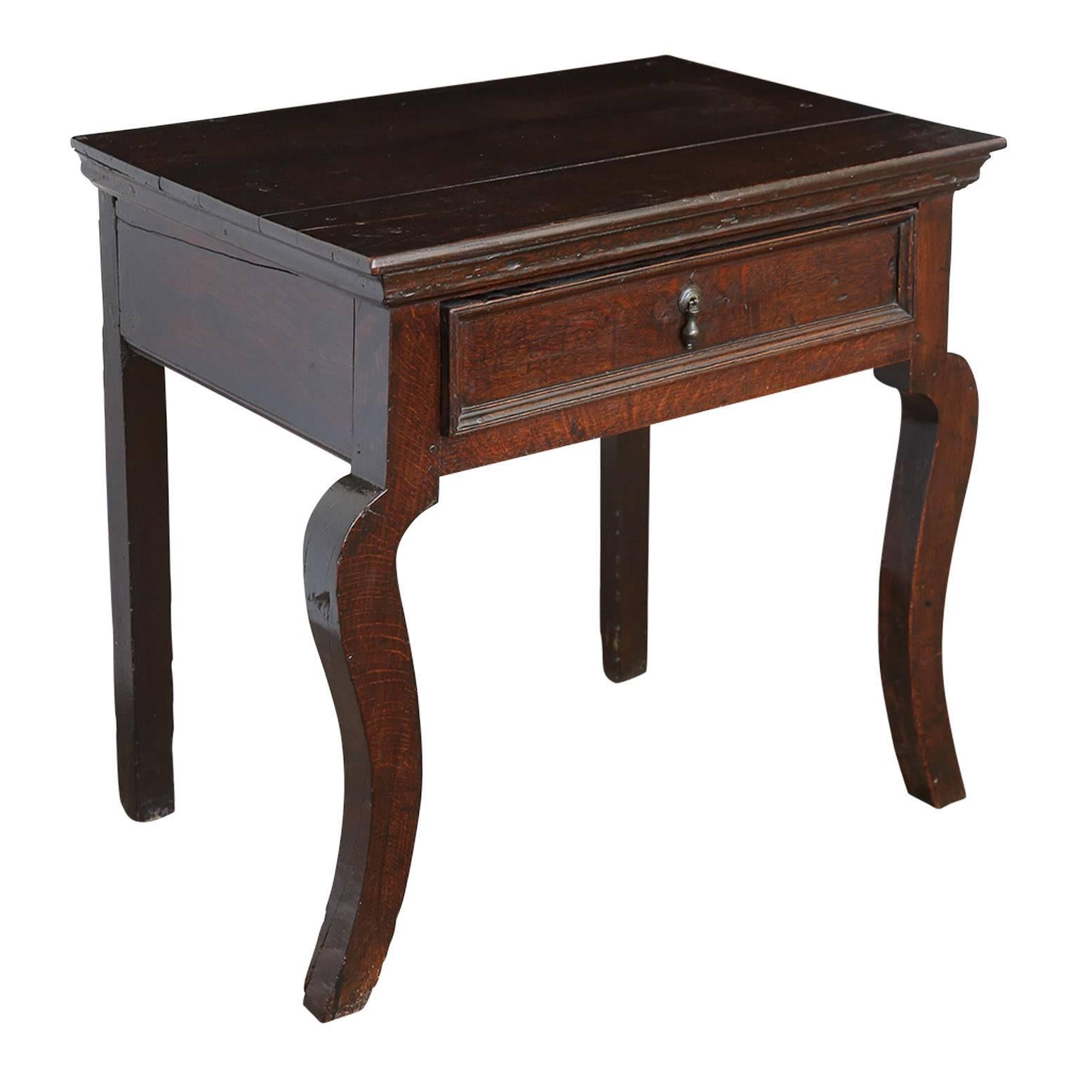 Brown English Oak Side Table with Single Drawer In Fair Condition For Sale In Houston, TX