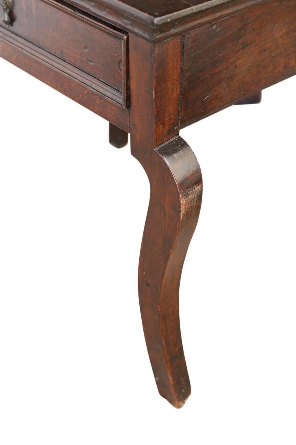 Folk Art Brown English Oak Side Table with Single Drawer For Sale