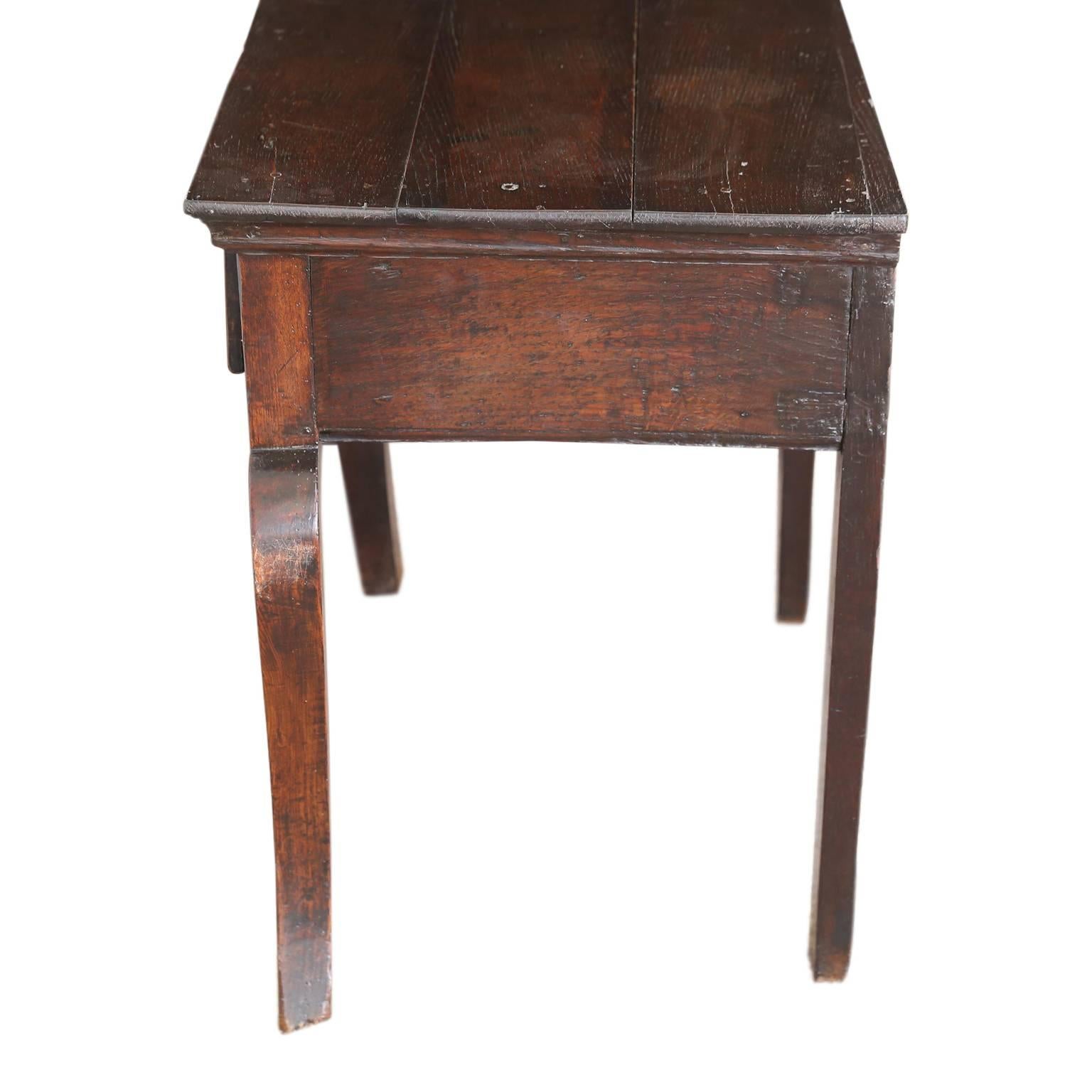 Brown English Oak Side Table with Single Drawer For Sale 3