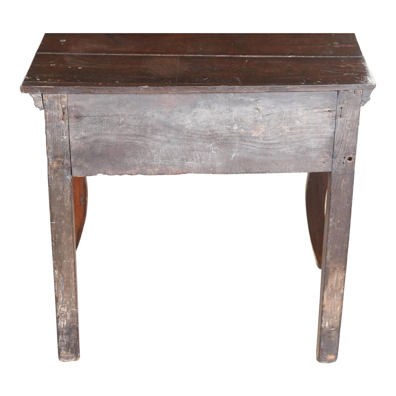 Brown English Oak Side Table with Single Drawer For Sale 4