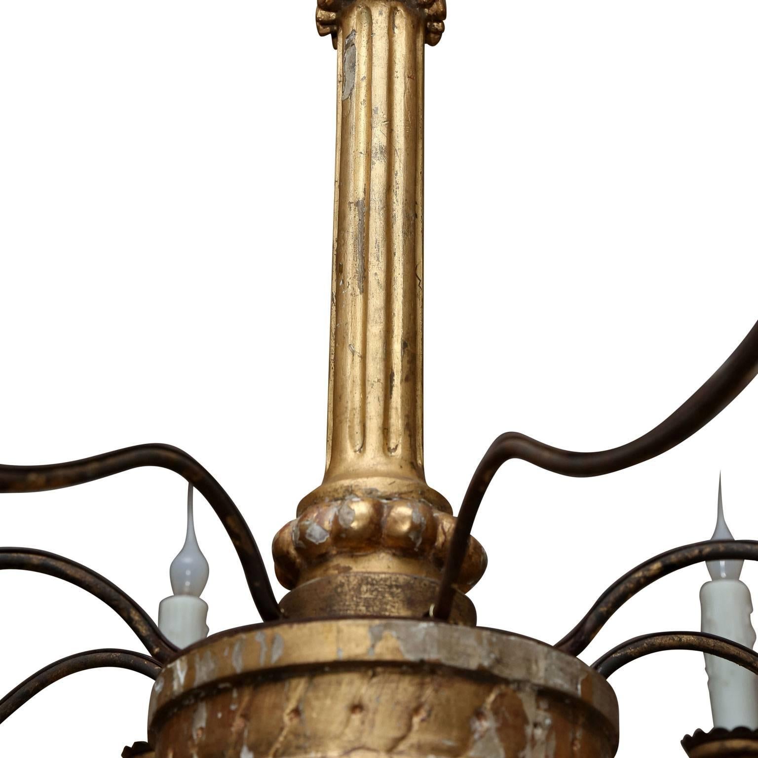 19th Century Pair of Carved Giltwood Italian Chandeliers