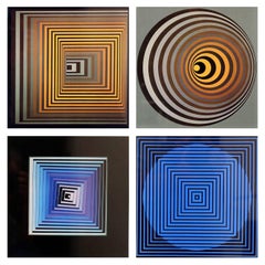 Set of Four Framed Original Victor Vasarely "Vonal" First Edition Op Art Prints 12