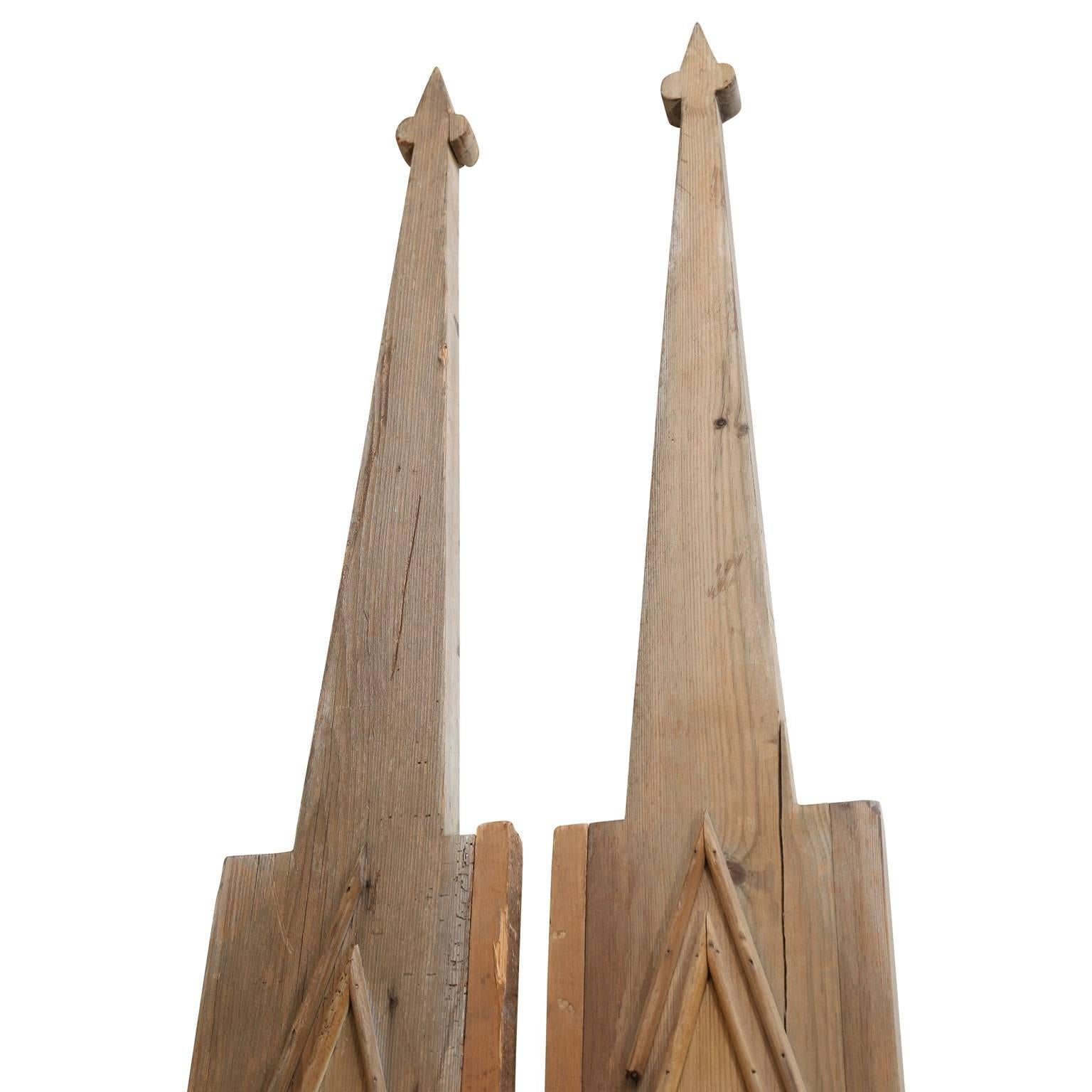 Pair of Neo Gothic Stripped Pine Mirrors In Fair Condition For Sale In Houston, TX