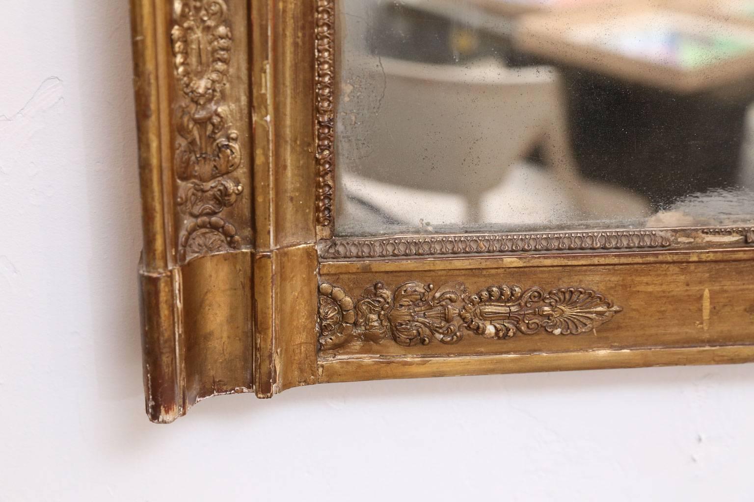 Hand-Carved Large Giltwood Empire Mirror