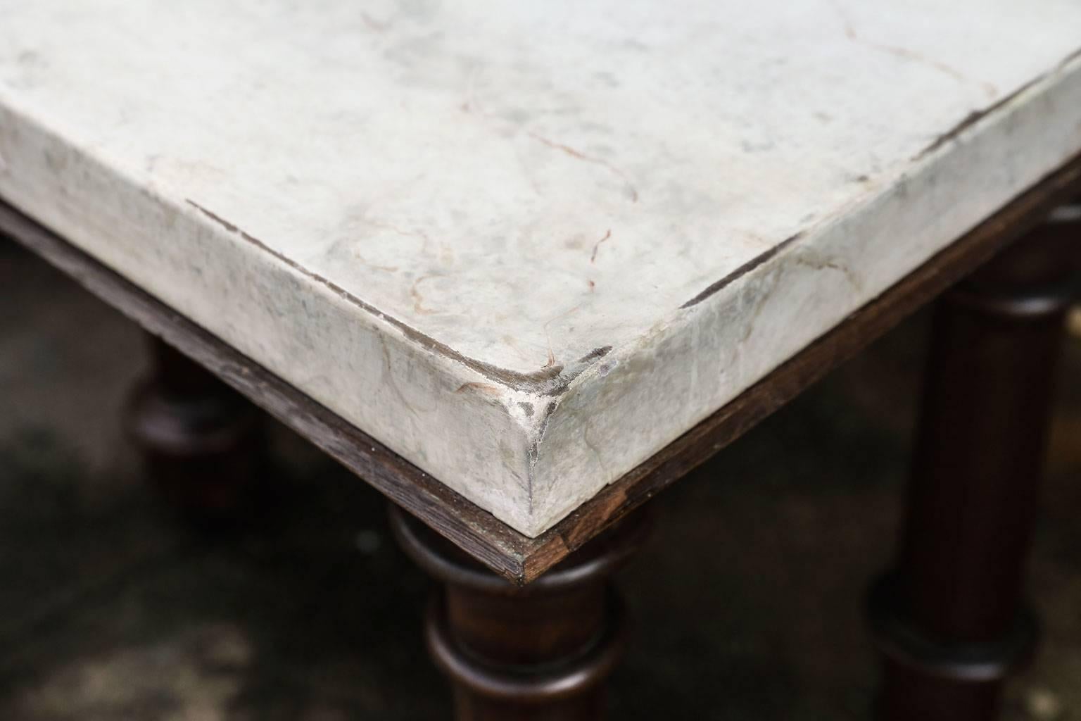English Faux Carrara Marble Top Oak Two-Sided Console