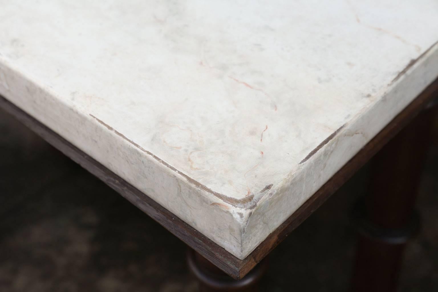 19th Century Faux Carrara Marble Top Oak Two-Sided Console