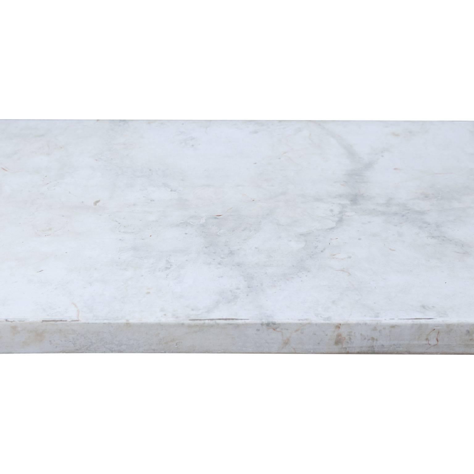 Faux Carrara Marble Top Oak Two-Sided Console 2