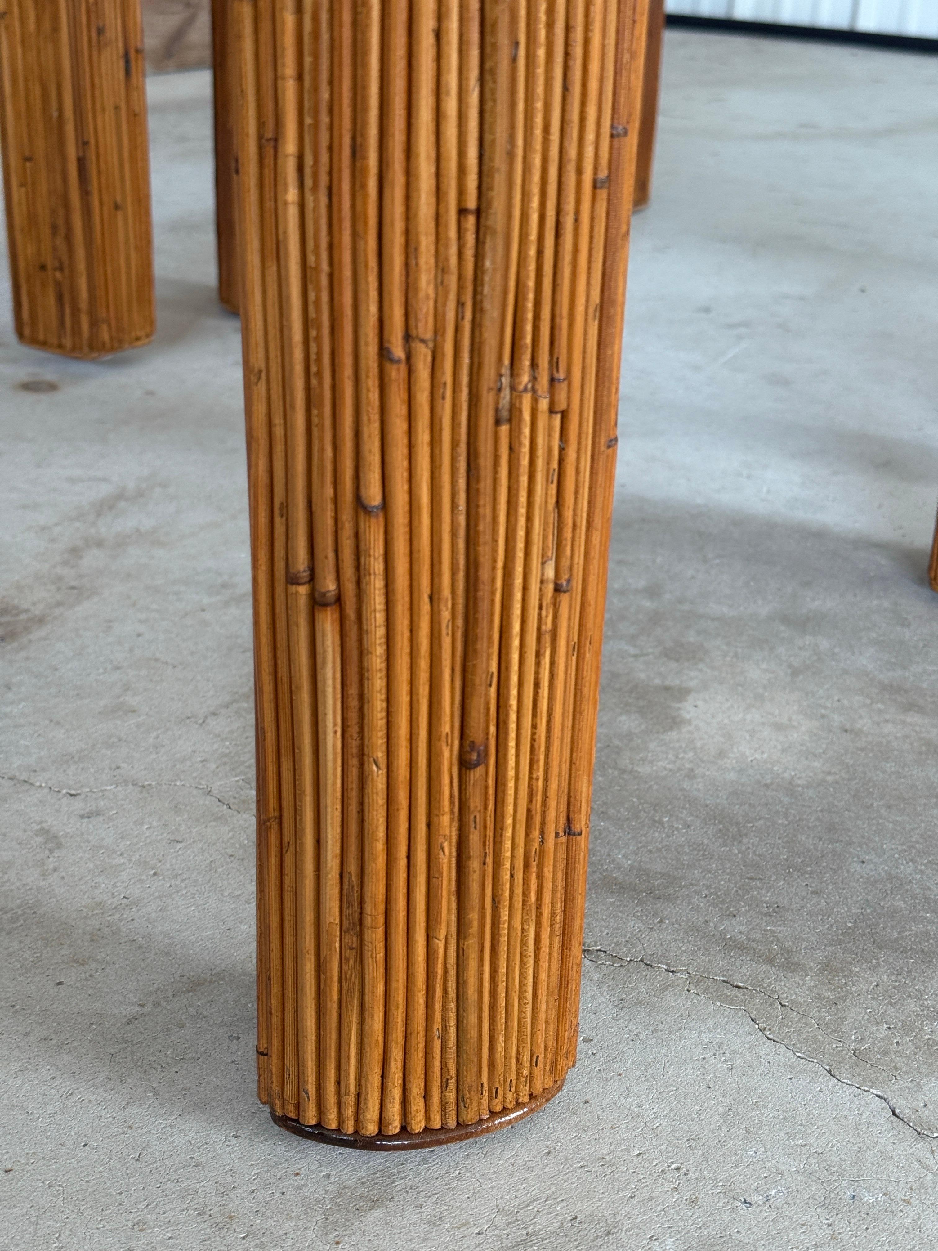 Mid-20th Century Restored Pencil Reed Rattan Side Tables With New Glass – Pair For Sale 2
