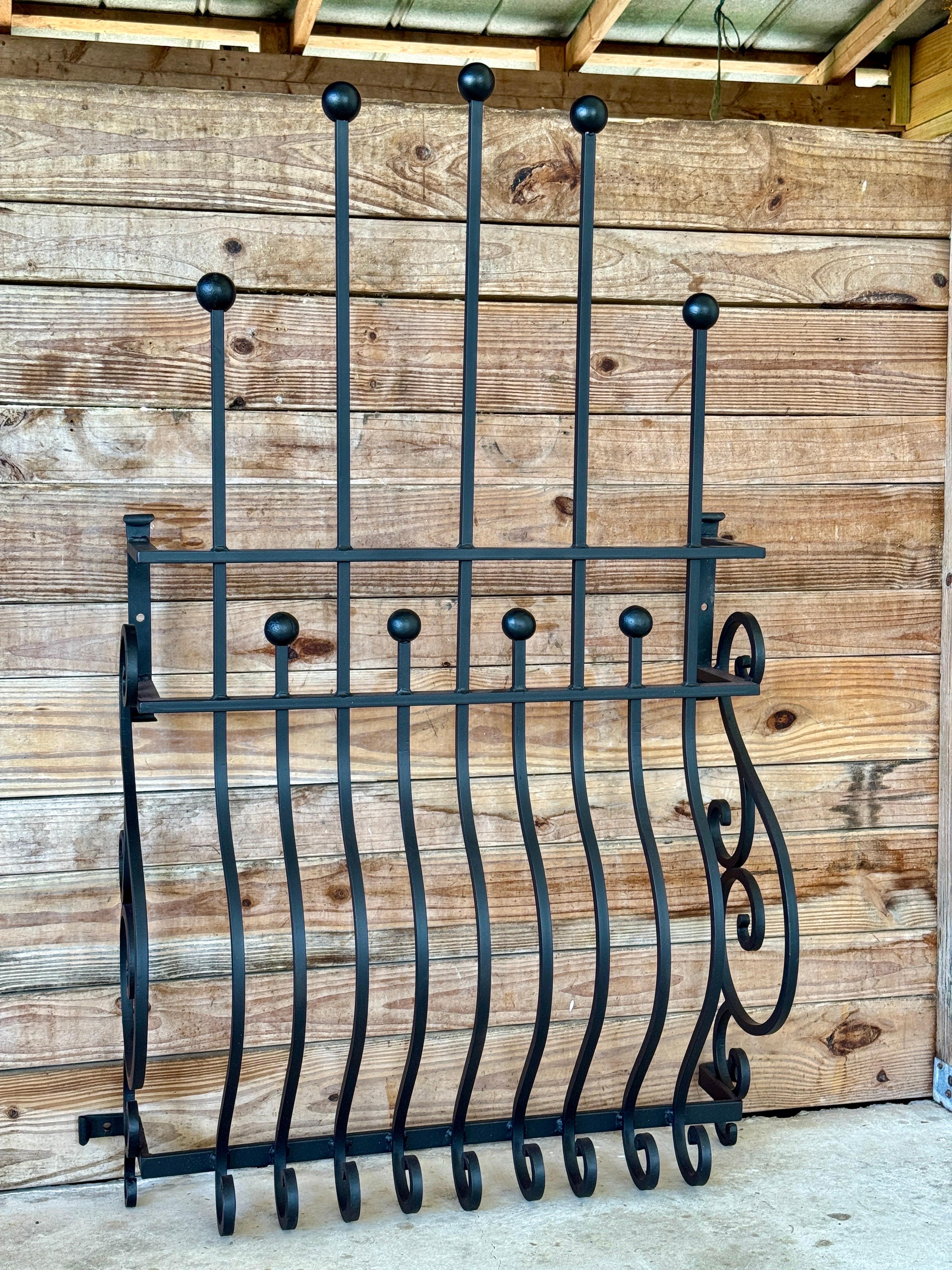 Hand-Crafted Mid-20th Century Hand-Forged Iron Window Grille With Sculptural Scrollwork For Sale