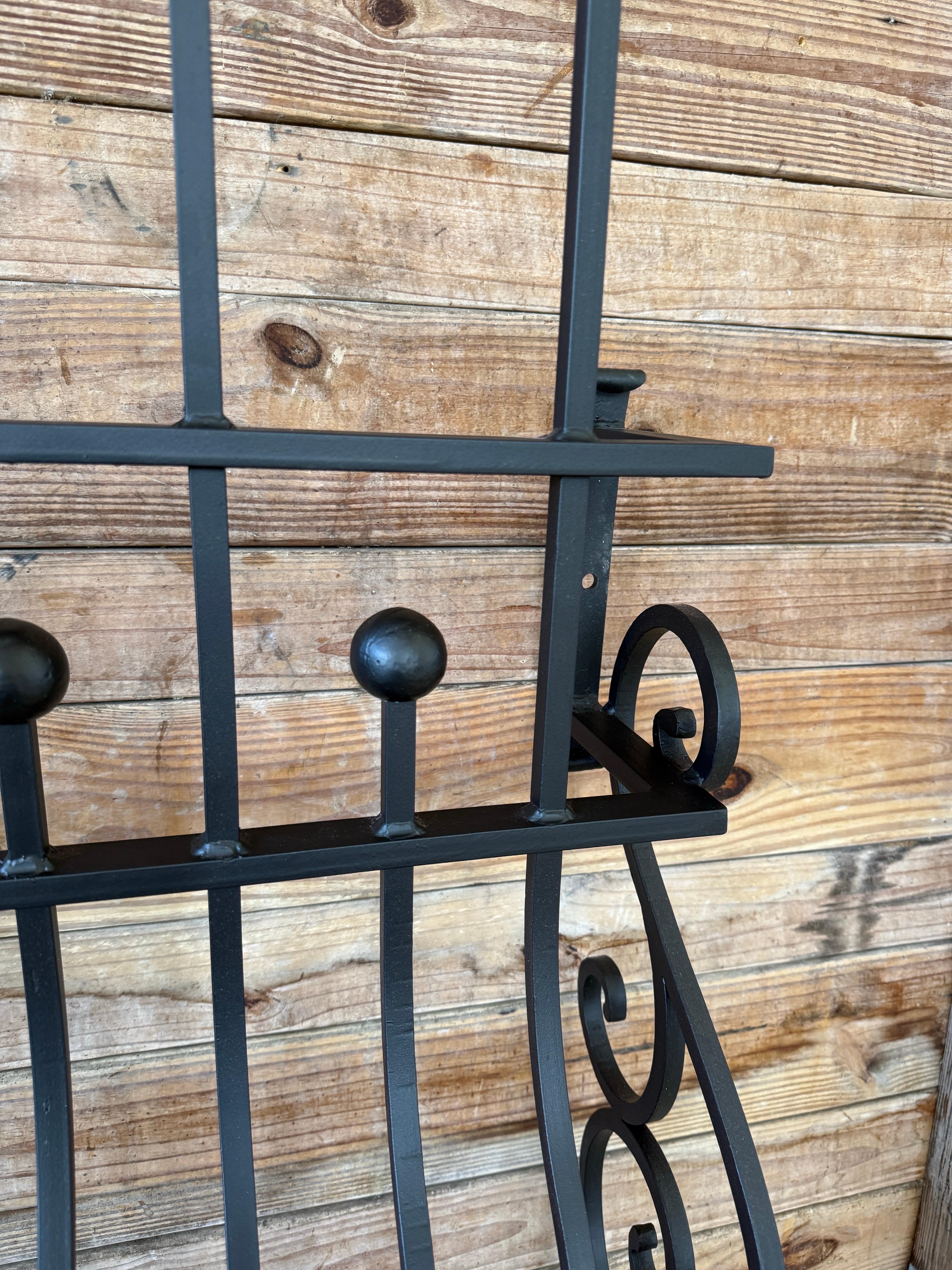 Mid-Century Modern Mid-20th Century Hand-Forged Iron Window Grille With Sculptural Scrollwork For Sale