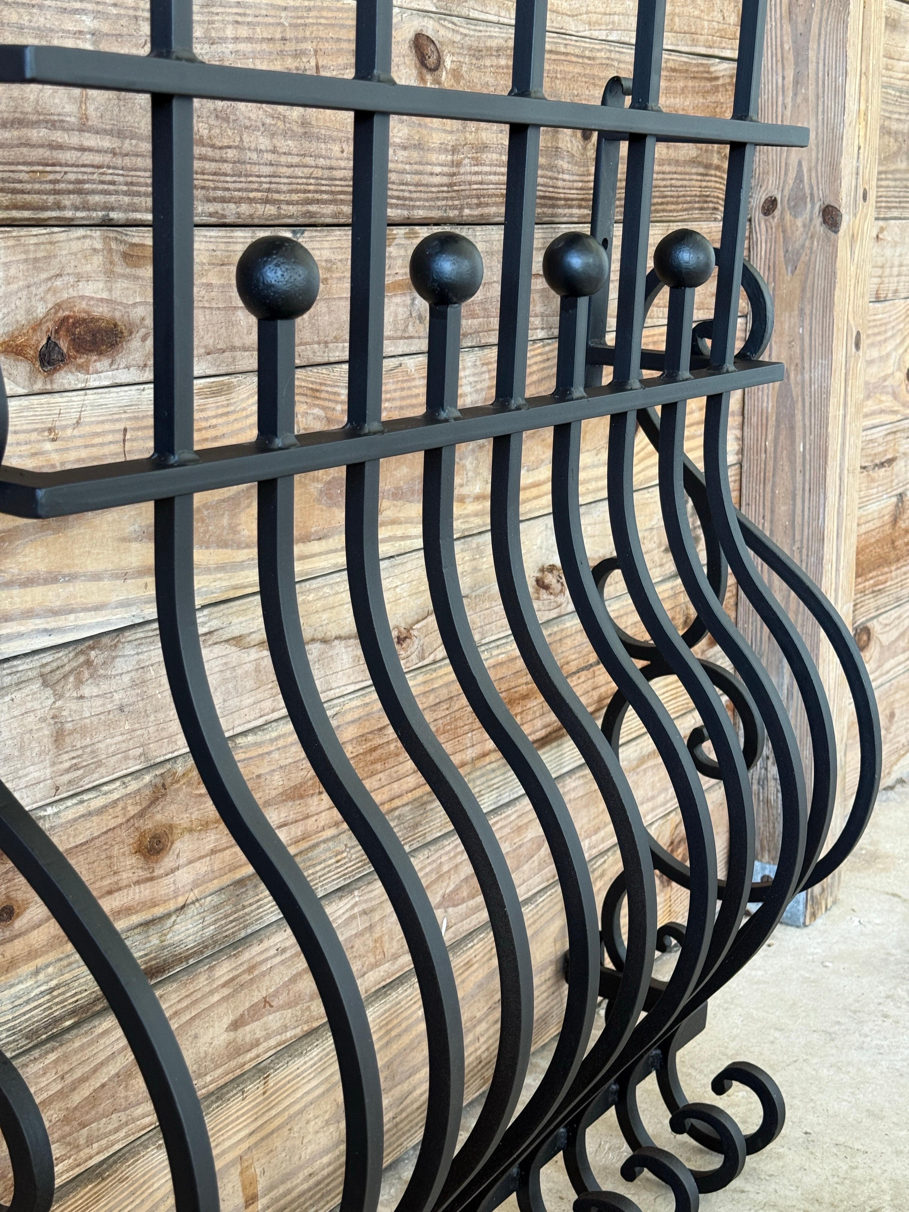 Mid-20th Century Hand-Forged Iron Window Grille With Sculptural Scrollwork For Sale 4