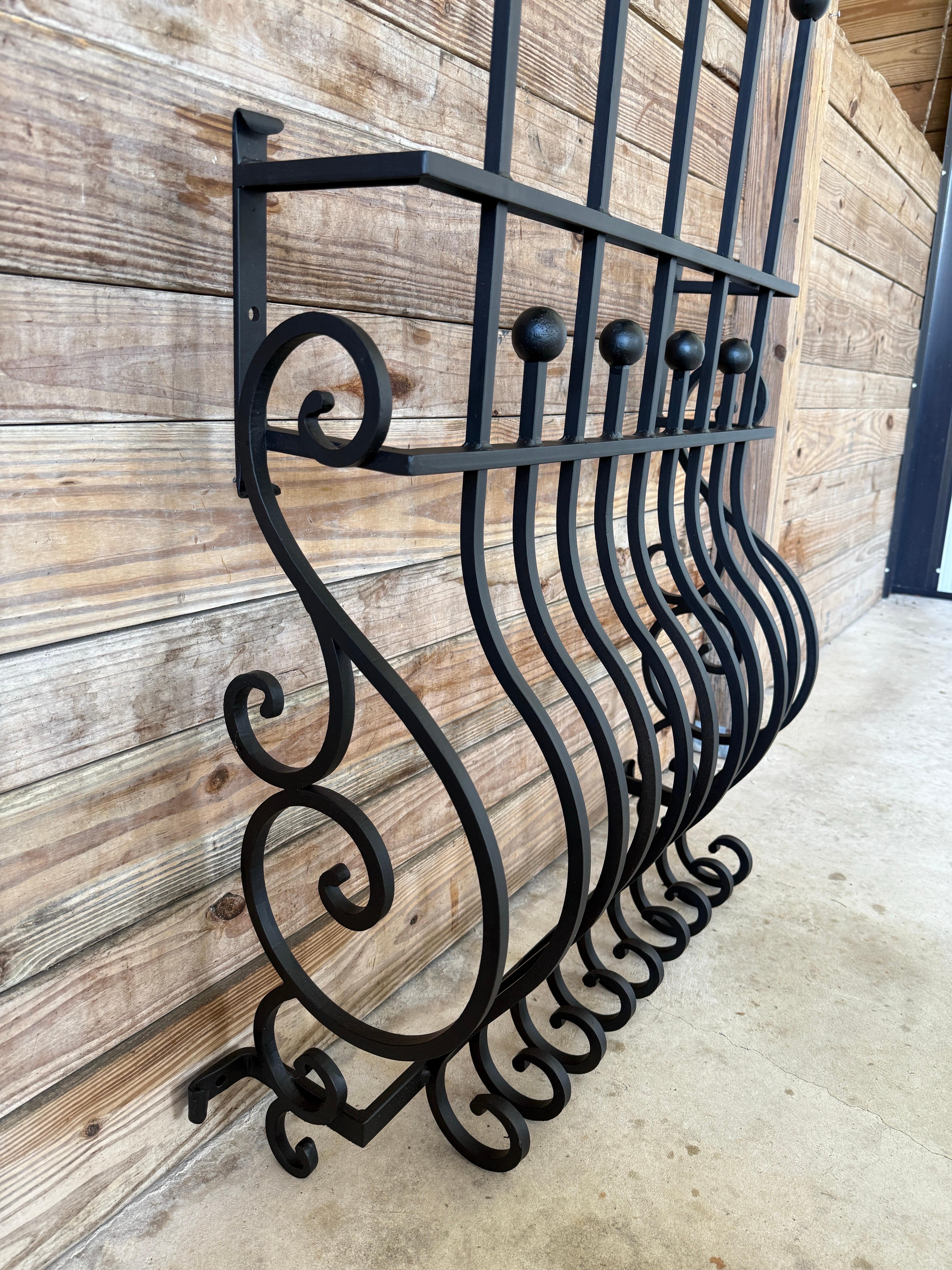 Mid-20th Century Hand-Forged Iron Window Grille With Sculptural Scrollwork For Sale 5