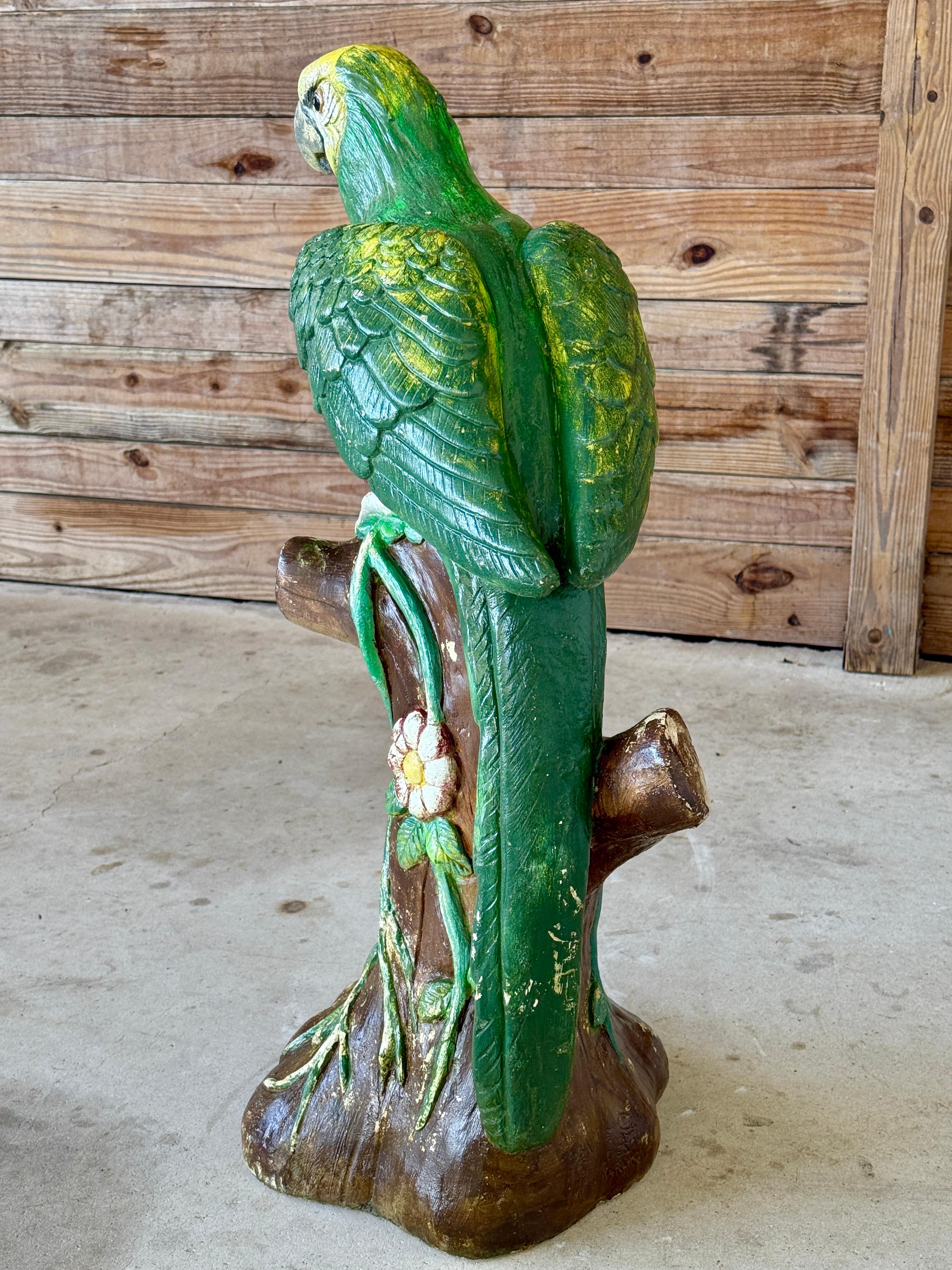 Molded Monumental Vintage Cast Concrete Parrot Garden Statue Signed “Karlik?” For Sale