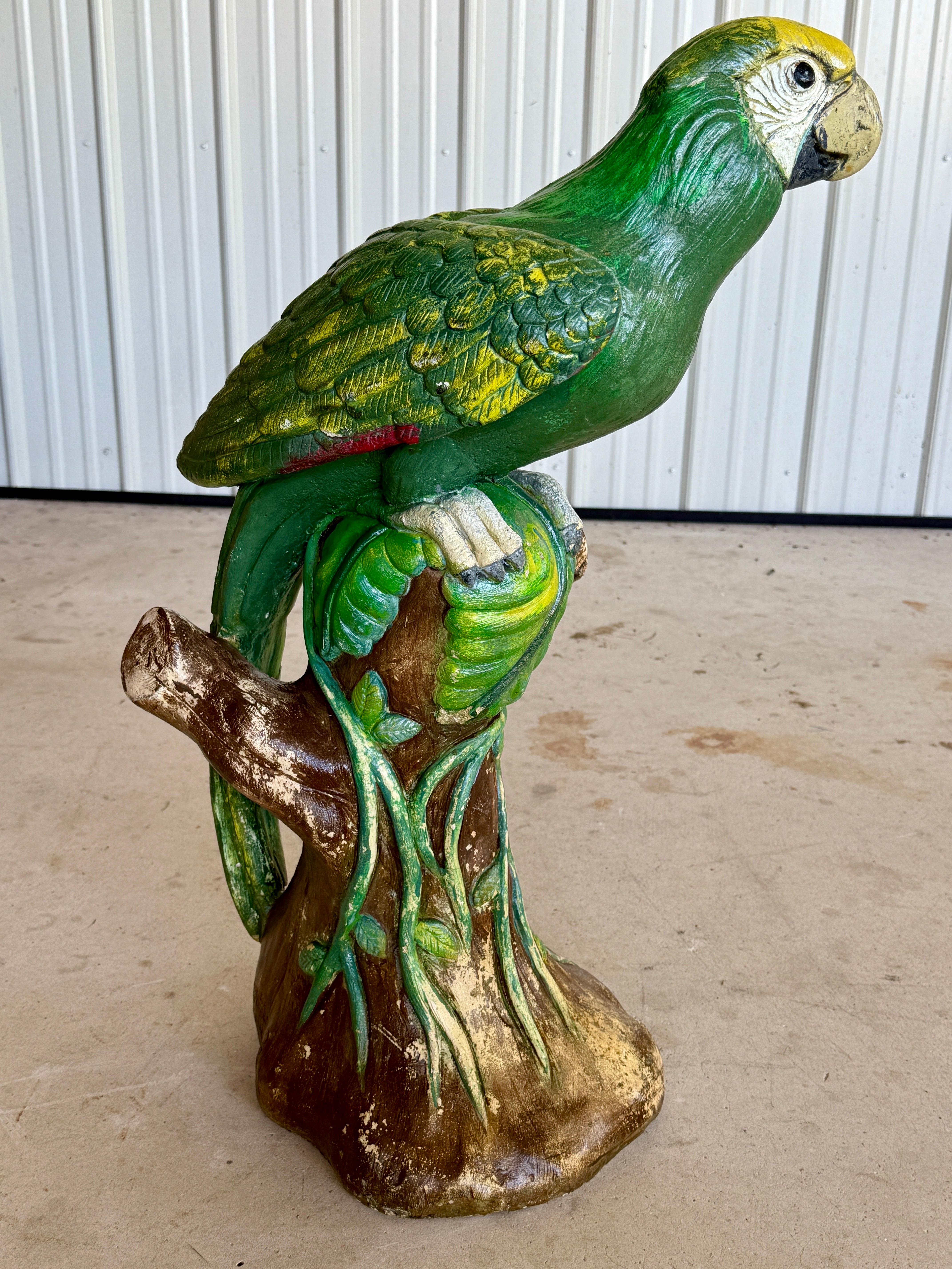 Monumental Vintage Cast Concrete Parrot Garden Statue Signed “Karlik?” For Sale 1