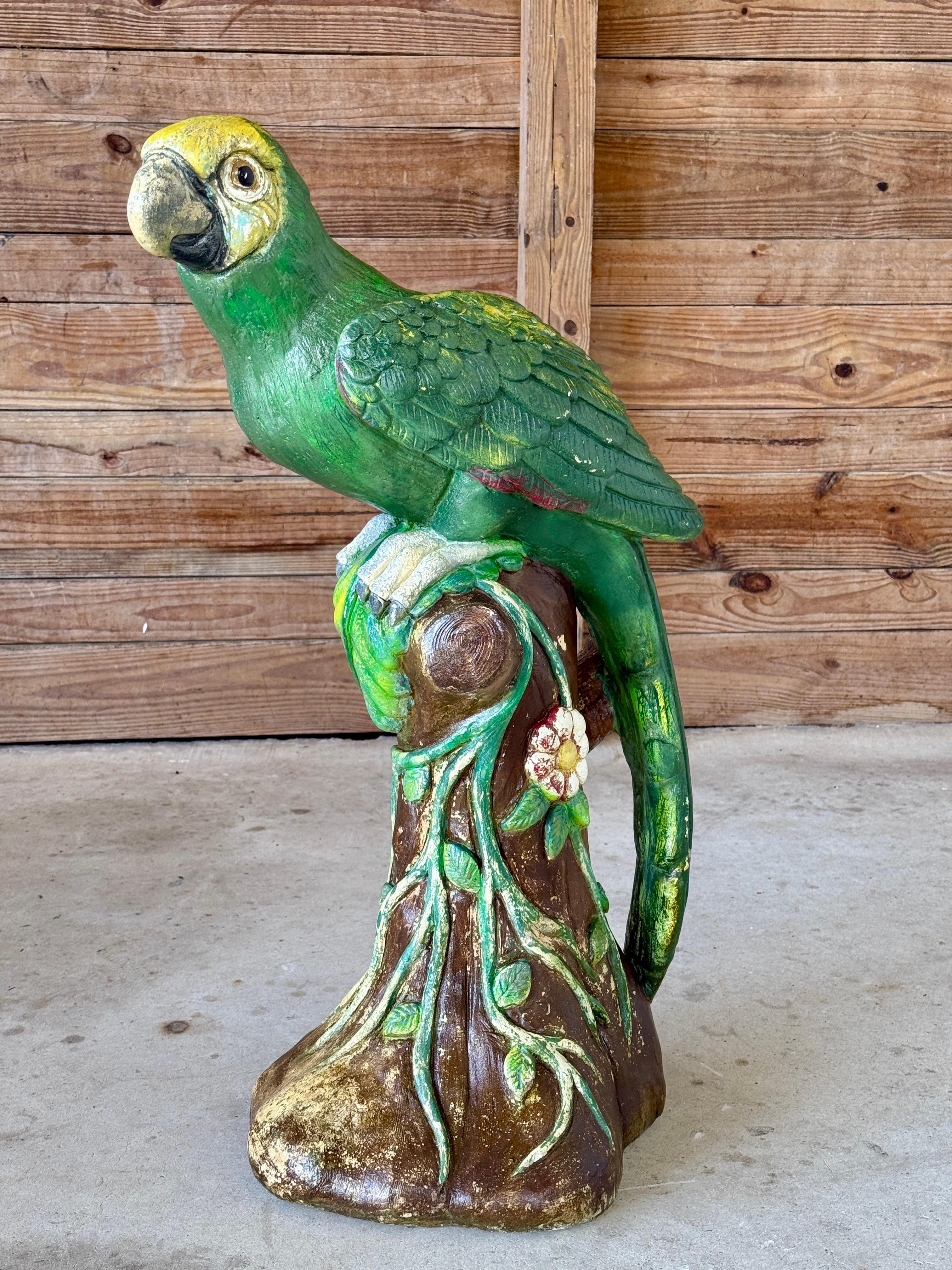 Monumental Vintage Cast Concrete Parrot Garden Statue Signed “Karlik?” For Sale 5