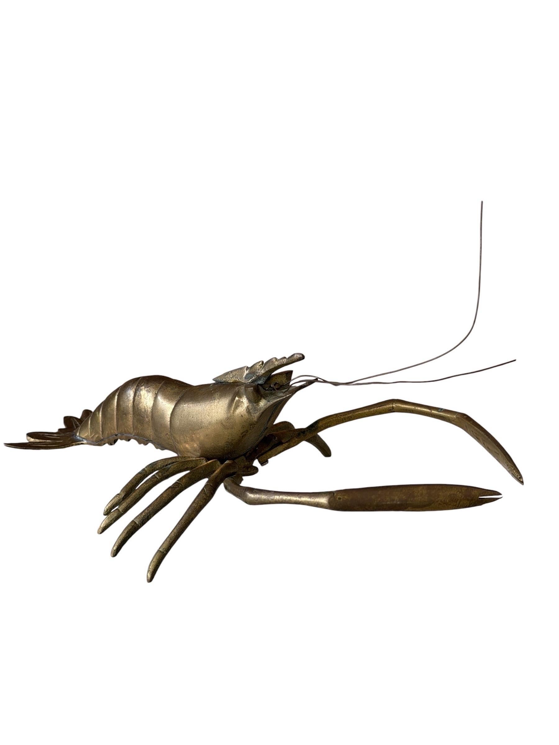Vintage Hollywood Regency Coastal Brass Lobster/Crayfish Sculpture