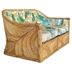 1970 Coastal boho Pencil Reed Rattan Loveseat Manner of Gabriella Crespi