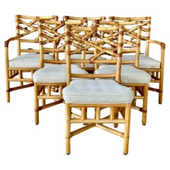 Vintage coastal Boho Rattan Chippendale Dining chairs by Clark Casual Furniture