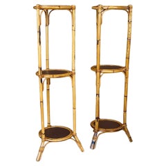 Pair of Victorian Rattan Three-Tier Plant Stands, Late 19th Century