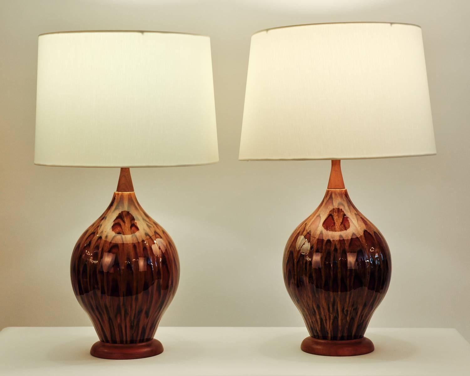 Vintage Italian Glazed Porcelain, Pair of Table Lamps 1