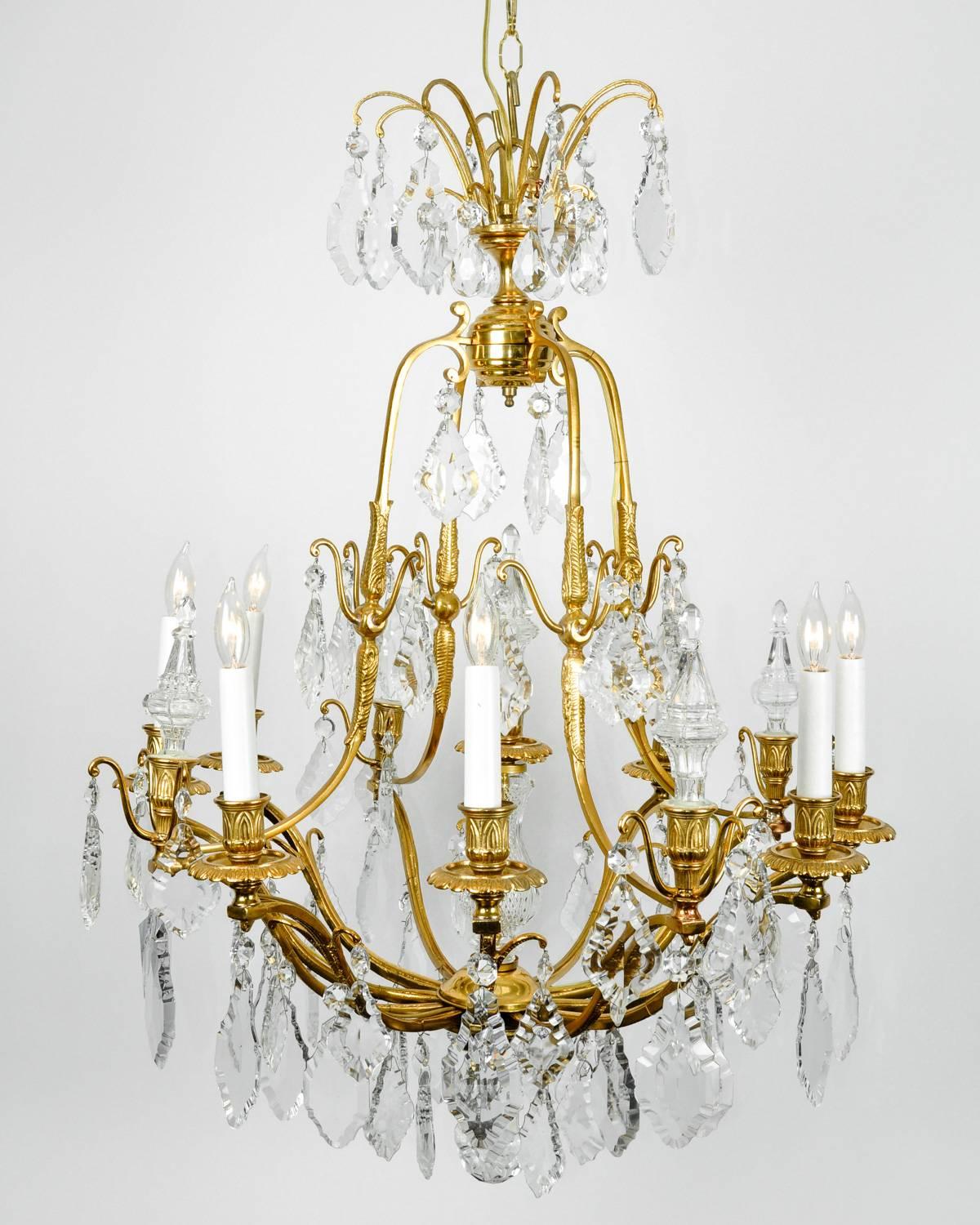 Antique French Cut Crystal Eight-Arm Brass Frame Chandelier 2