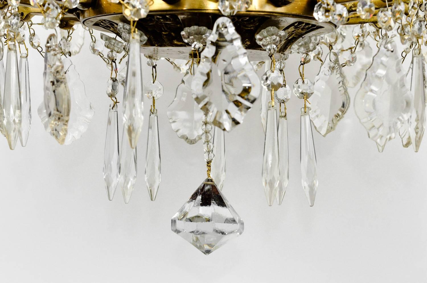 Vintage French Cut Crystal/Brass frame Sixteen Arms Chandelier In Excellent Condition In Tarry Town, NY