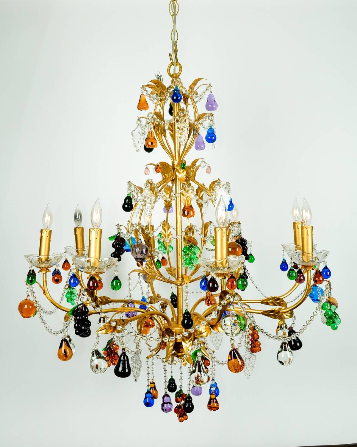 Italian Vintage Venetian Crystal Fruits Design Chandelier