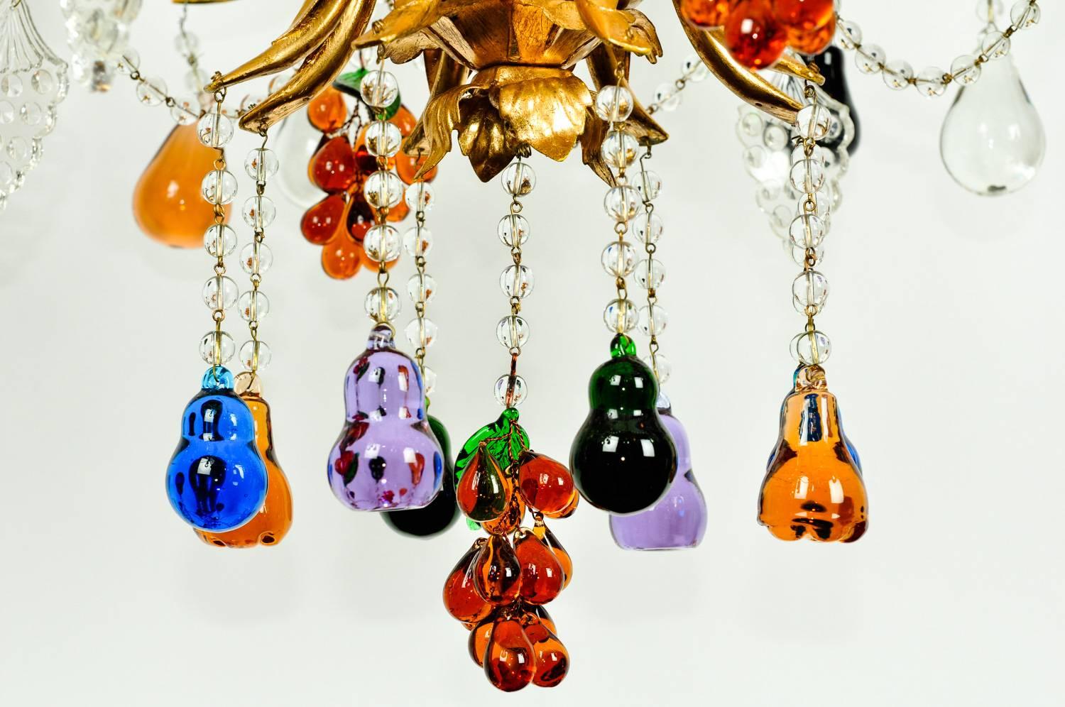 Early 20th Century Vintage Venetian Crystal Fruits Design Chandelier