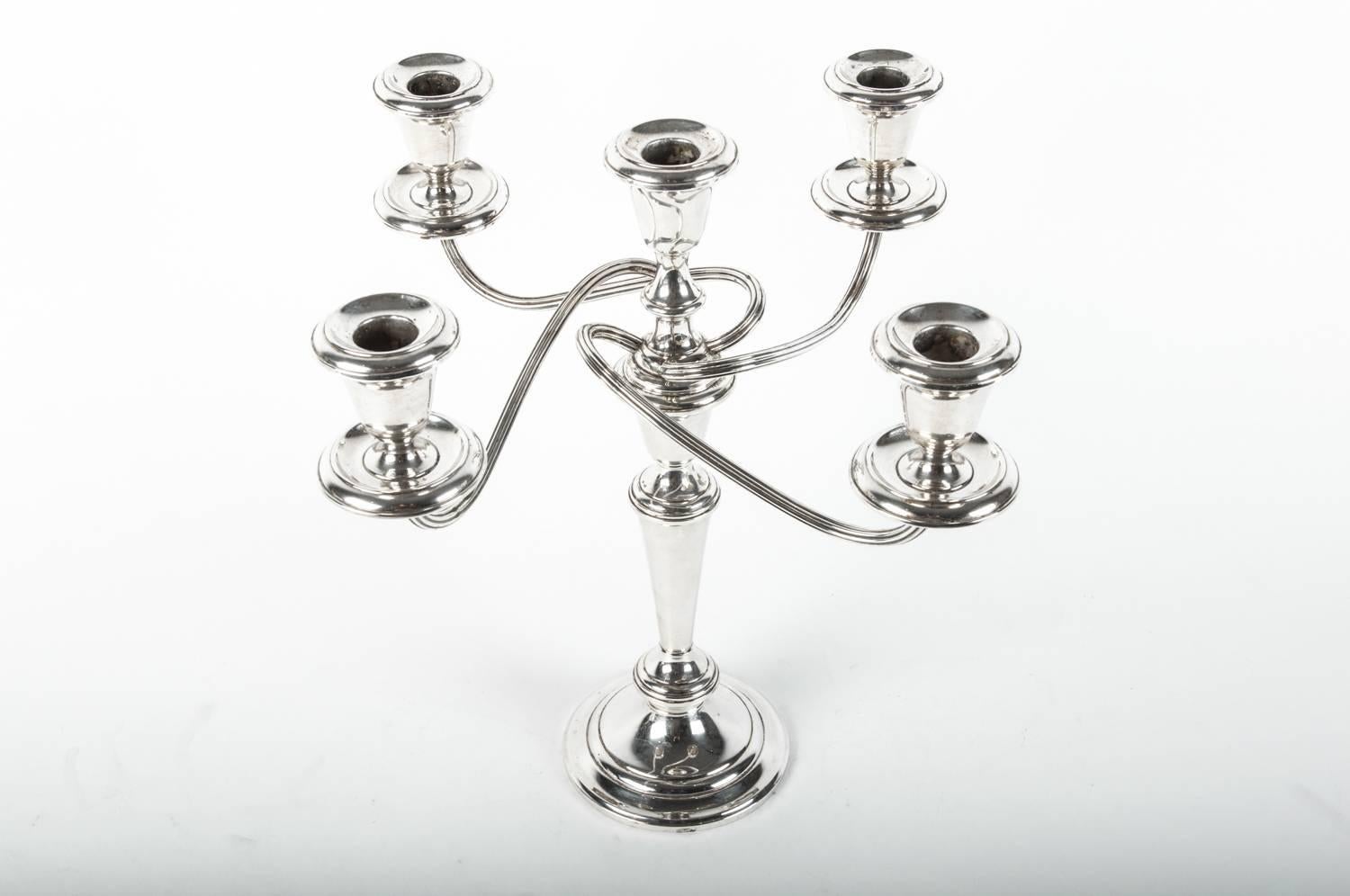 20th Century Vintage Sterling Silver Five Arms Candelabra