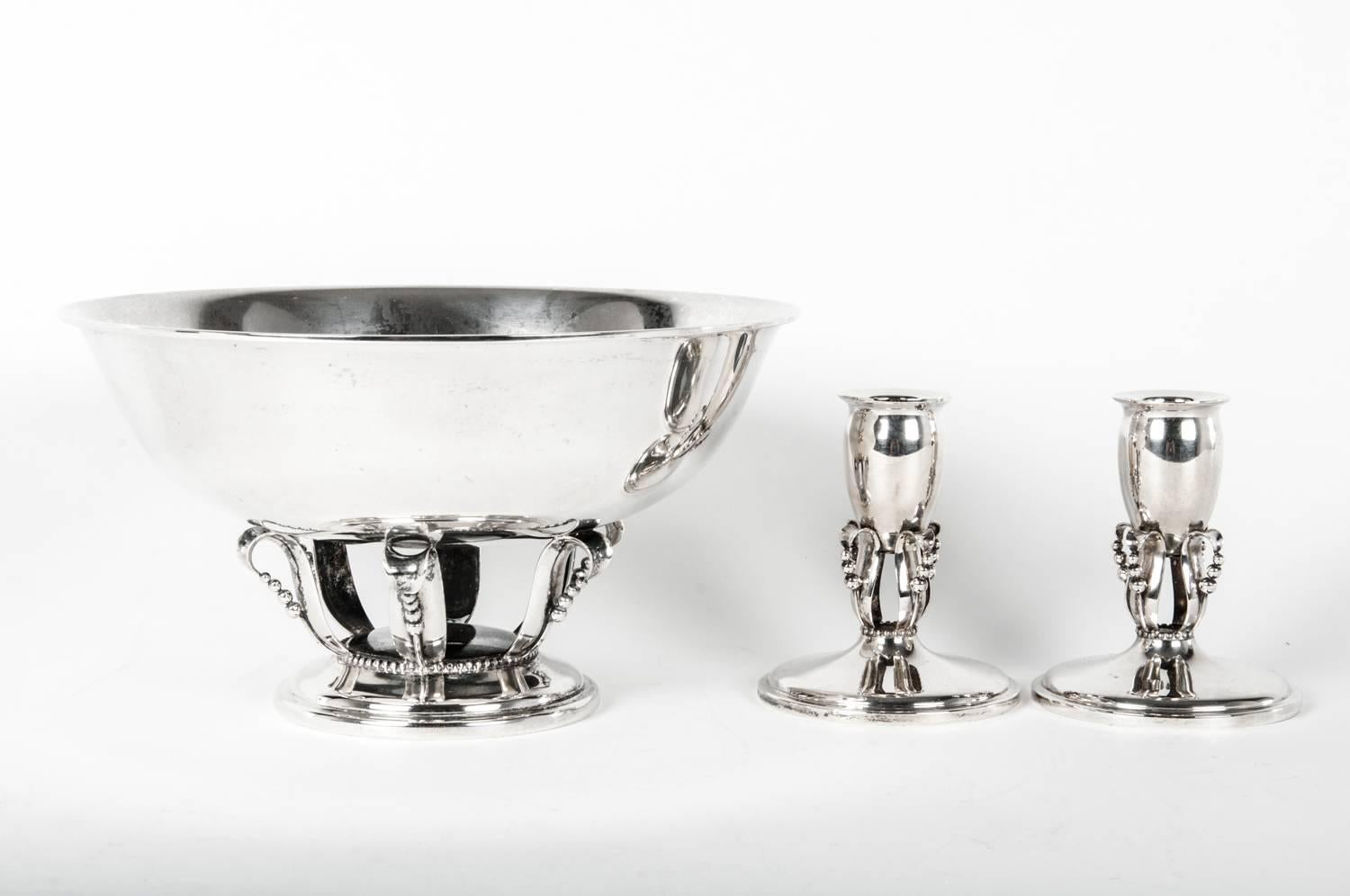 Sterling Silver Mid-Century Footed Center Piece with Two Candlesticks . 3