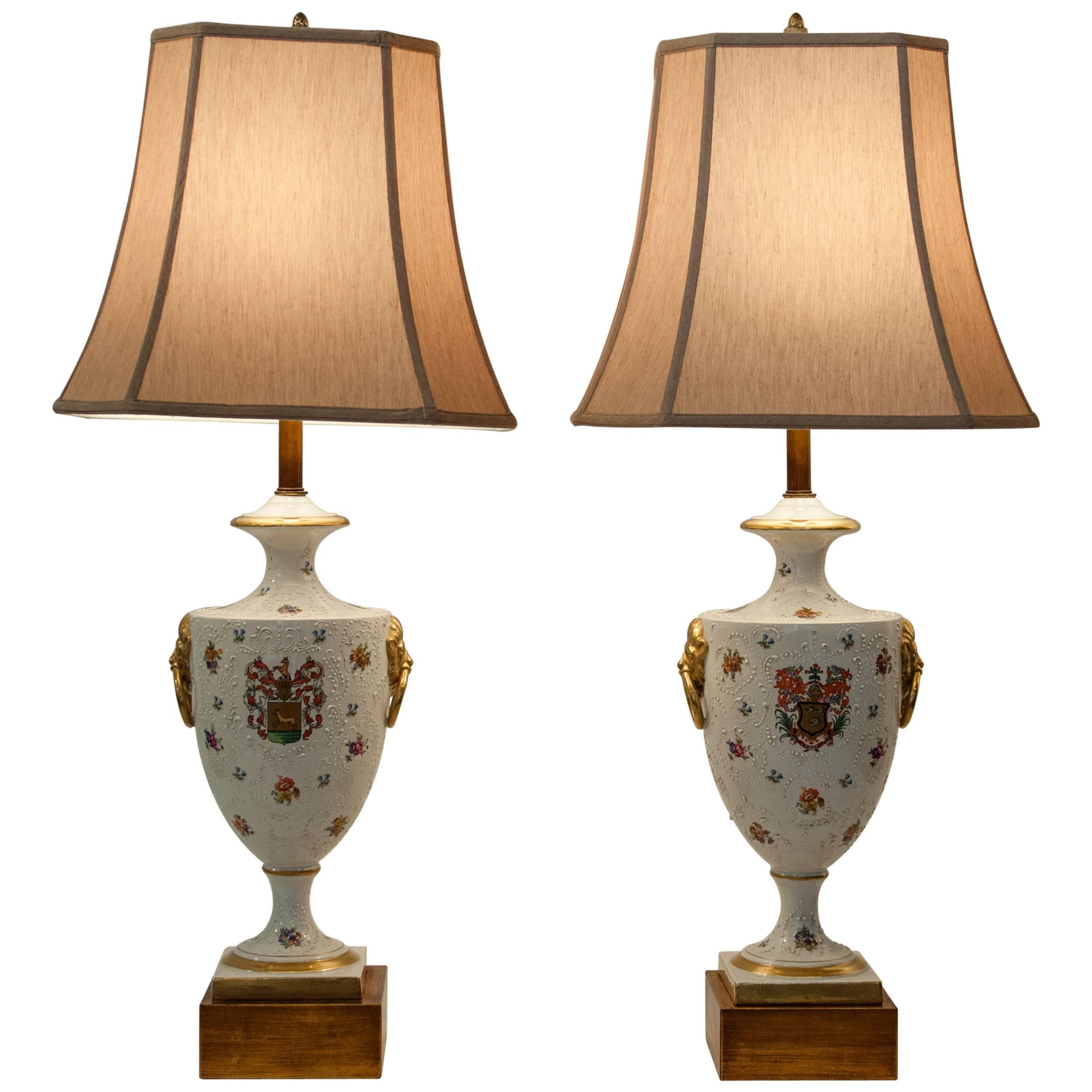 Antique Pair of Porcelain European Table Lamps