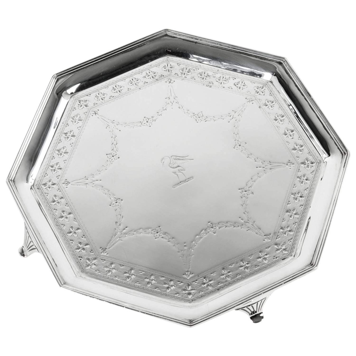 Vintage English Silver Plate Octagonal Footed Tray