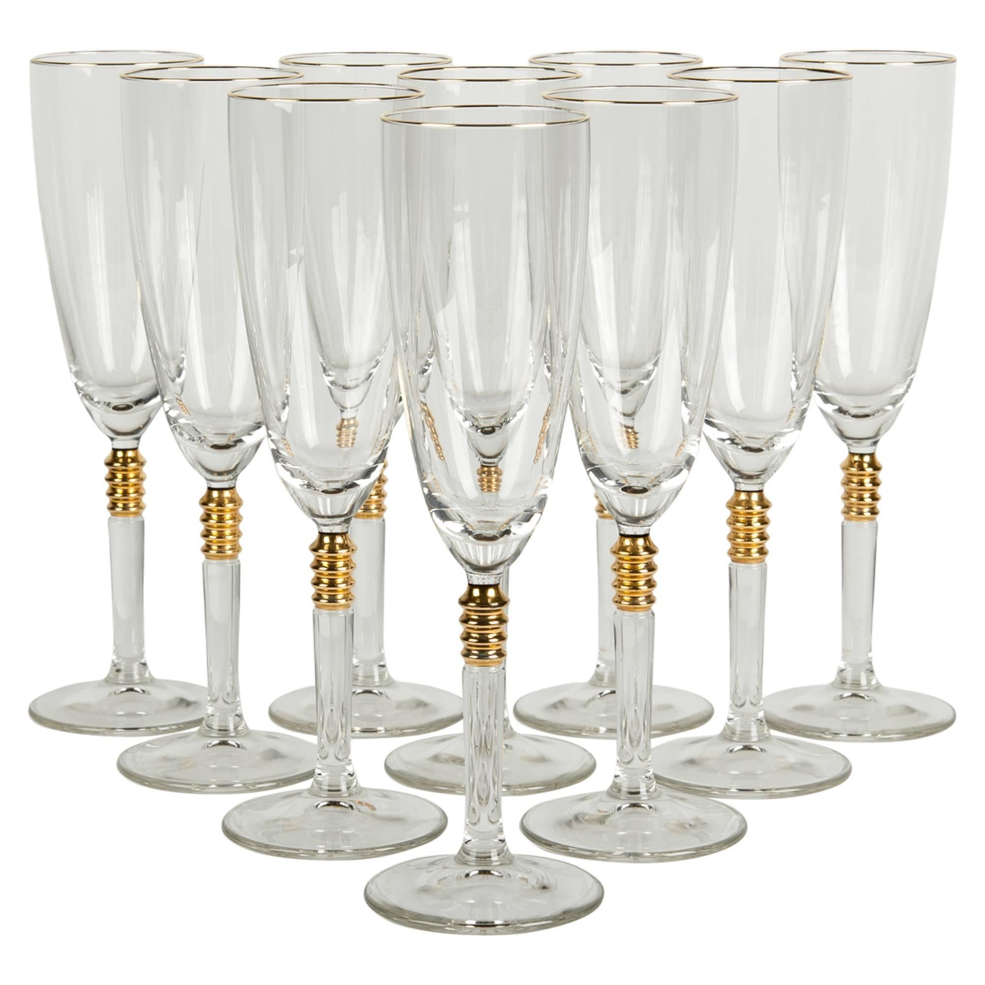 Vintage Crystal with Gold Design Champagne Flute Set of 12