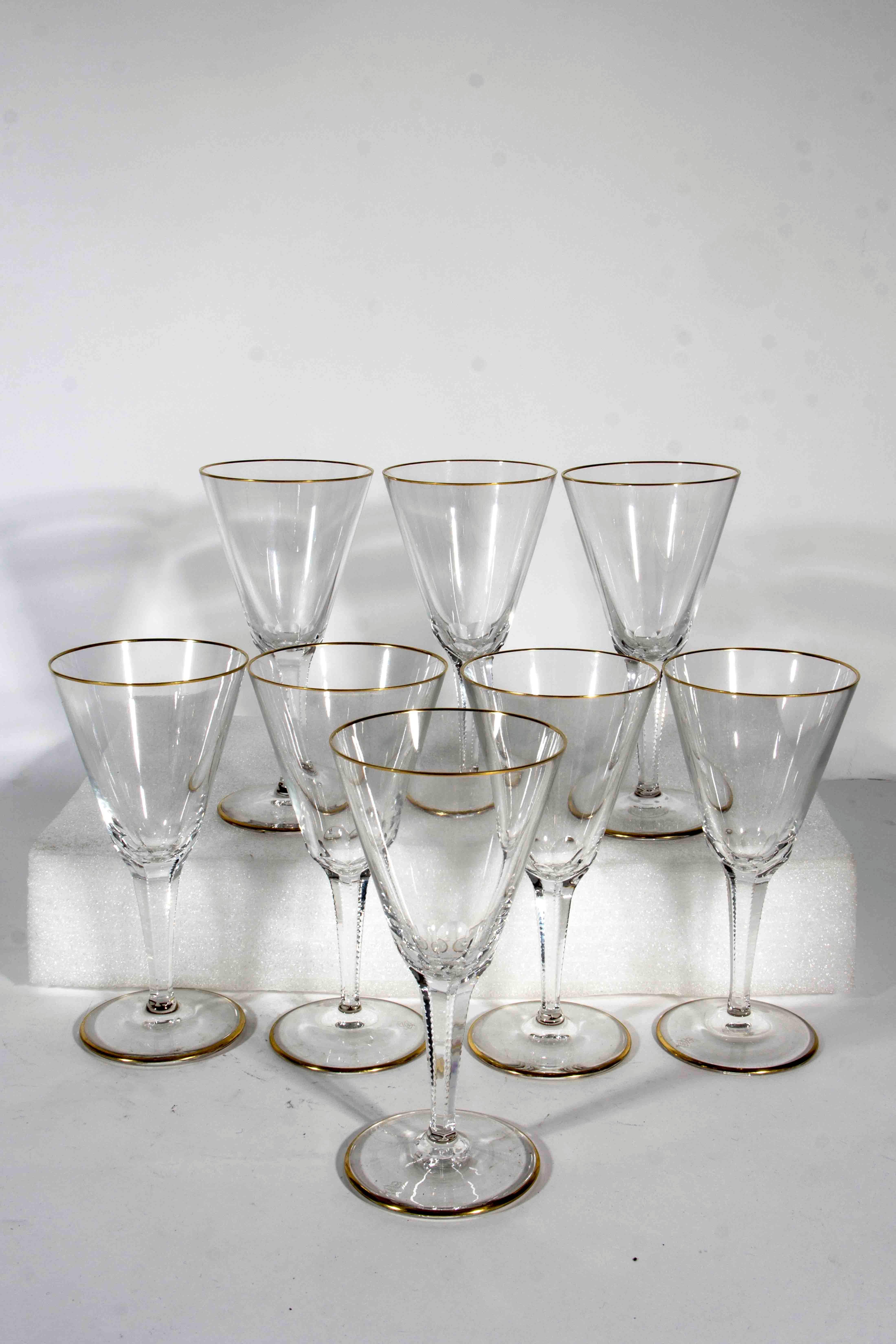 Antique Stamped Wine Glasses with Gold Trim In Excellent Condition In Tarry Town, NY
