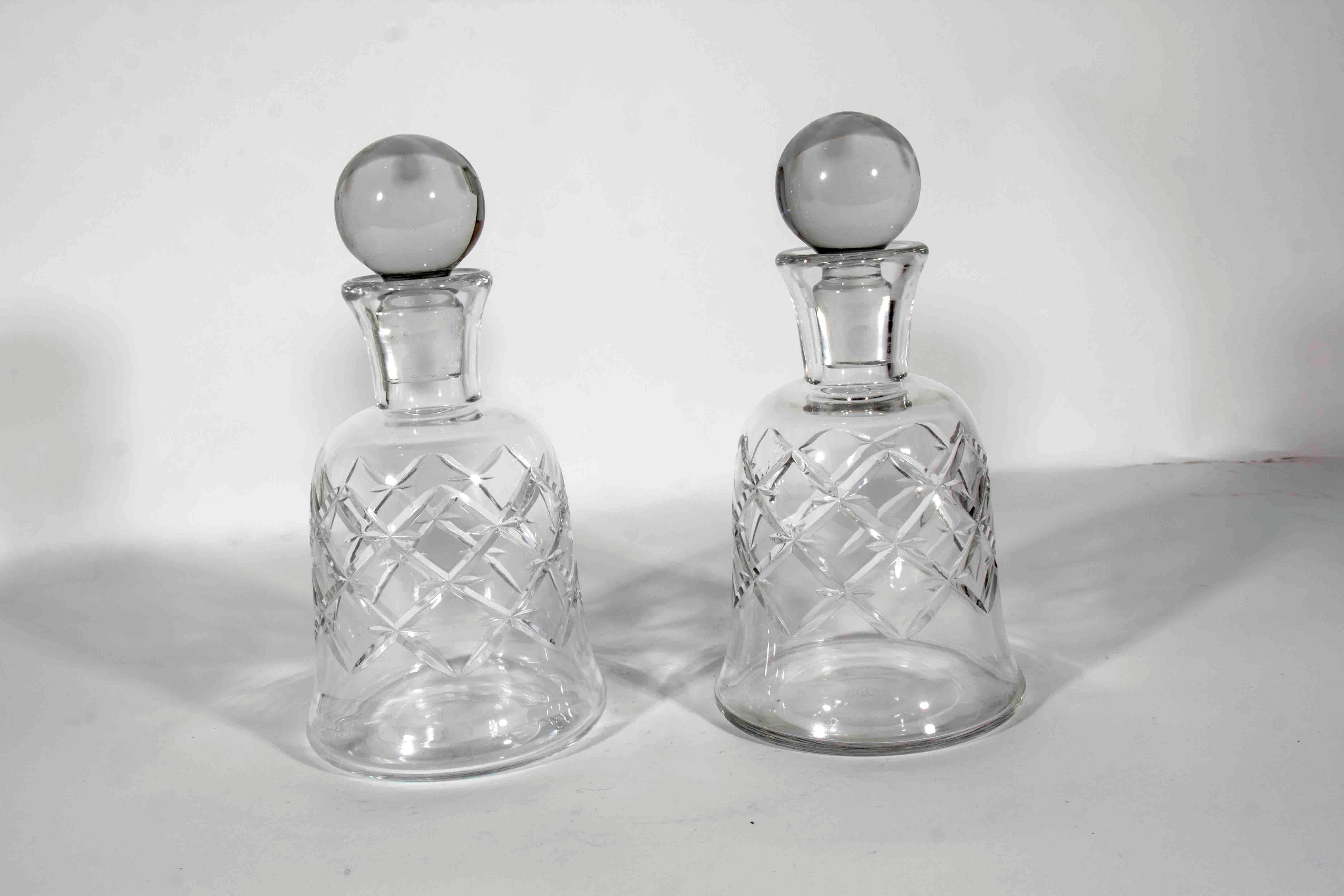  Antique Acid Etched Stamped Baccarat cut crystal decanter set. Excellent Antique condition these decanters would bring a great addition to any table or bar . The decanter measure 9.5 inches high x 5 inches width.