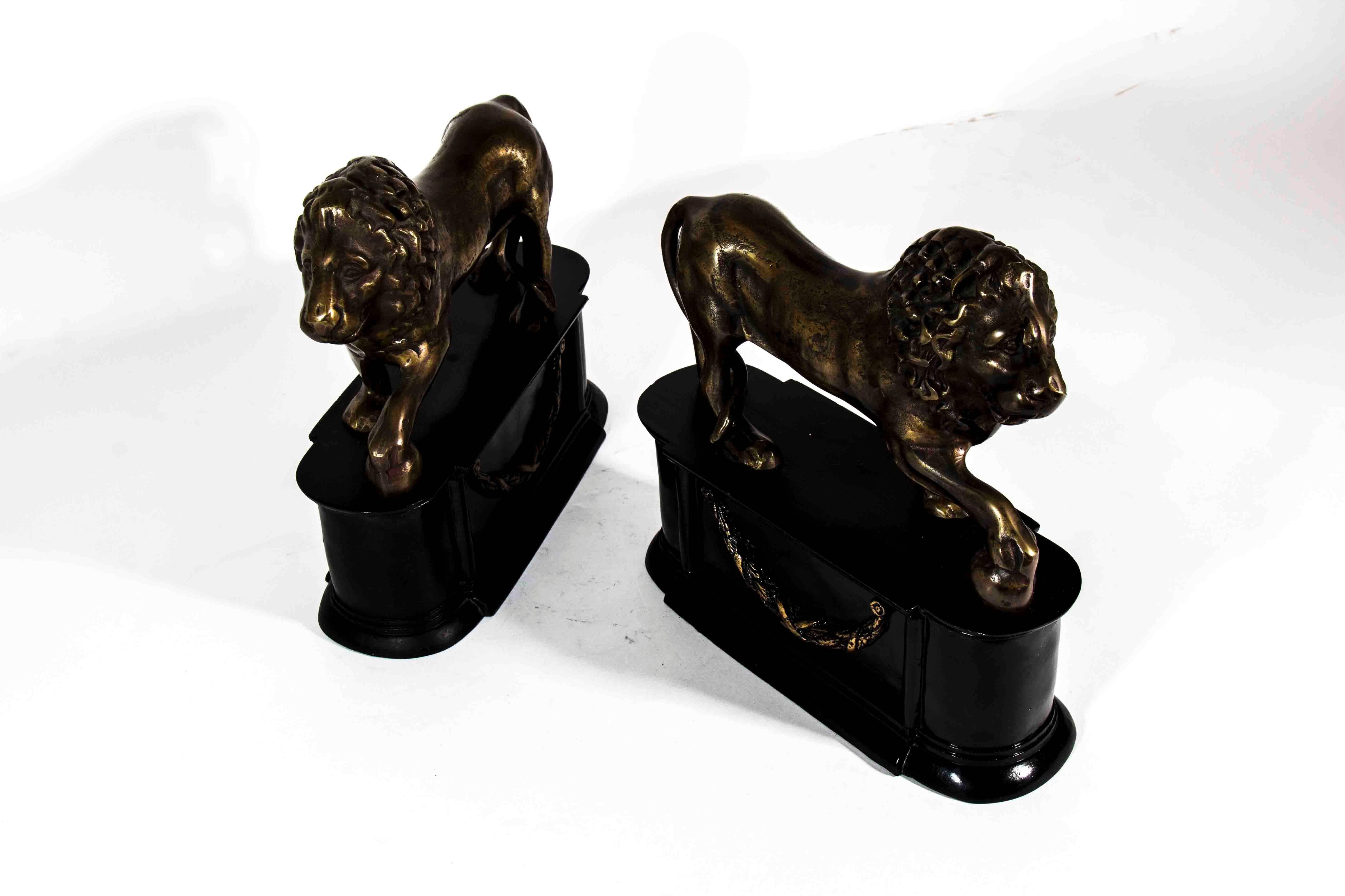 Early 20th Century Vintage Pair of Brass Lions