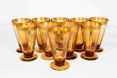Vintage Amber Crystal Glasses with Gold Ban