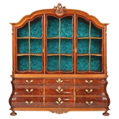 Exceptional & Large Two Part Dutch Baroque Walnut Vitrine / China Cabinet