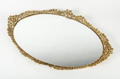 Vintage Gilded Oval Vanity Tray with Mirror