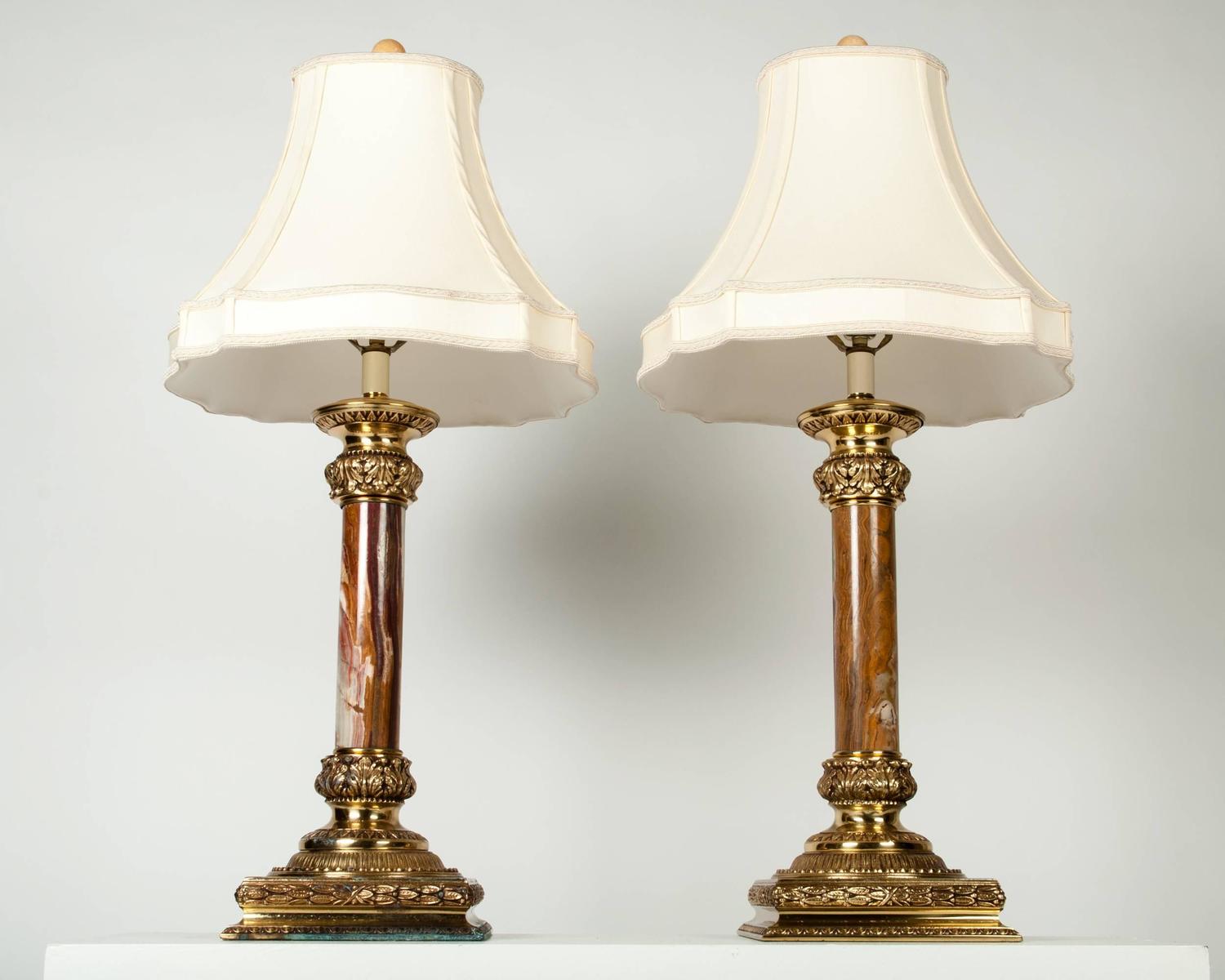 Antique Pair of Jade Lamps with Solid Brass Base at 1stdibs