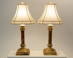 Antique Pair of Jade Lamps with Solid Brass Base