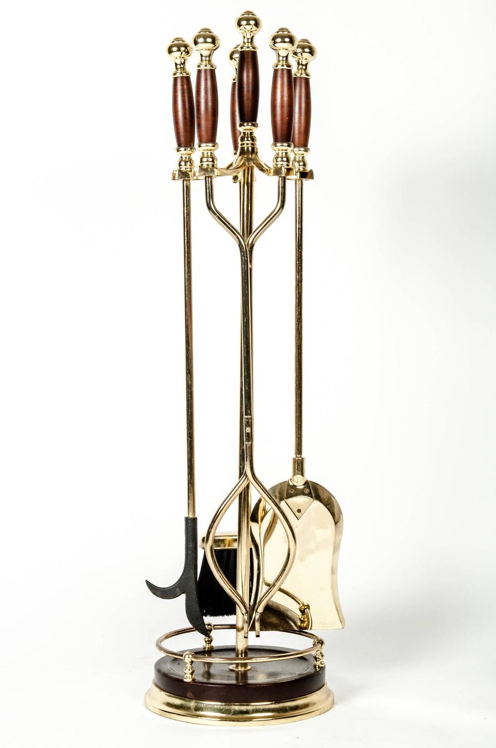 Vintage Fire Tools Set with Wood Handle at 1stdibs