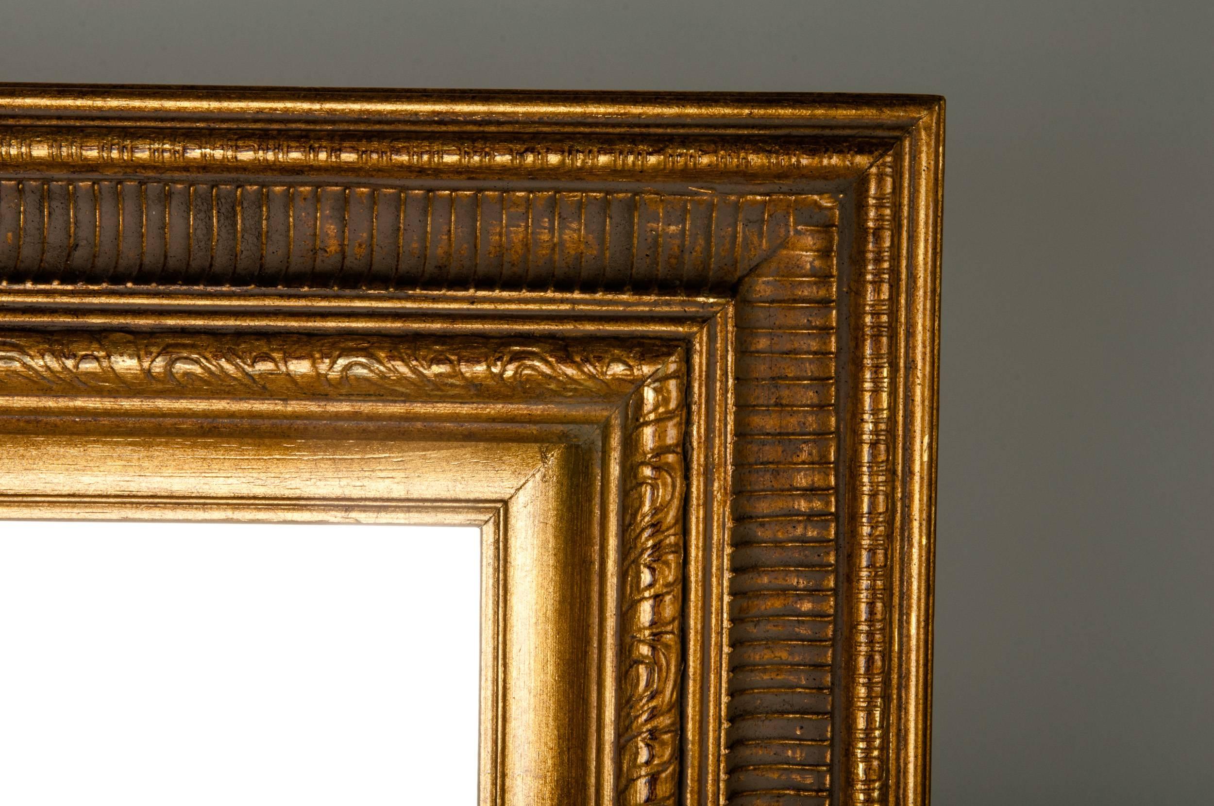 Italian Mid Century Wood Frame Wall Hanging Mirror .