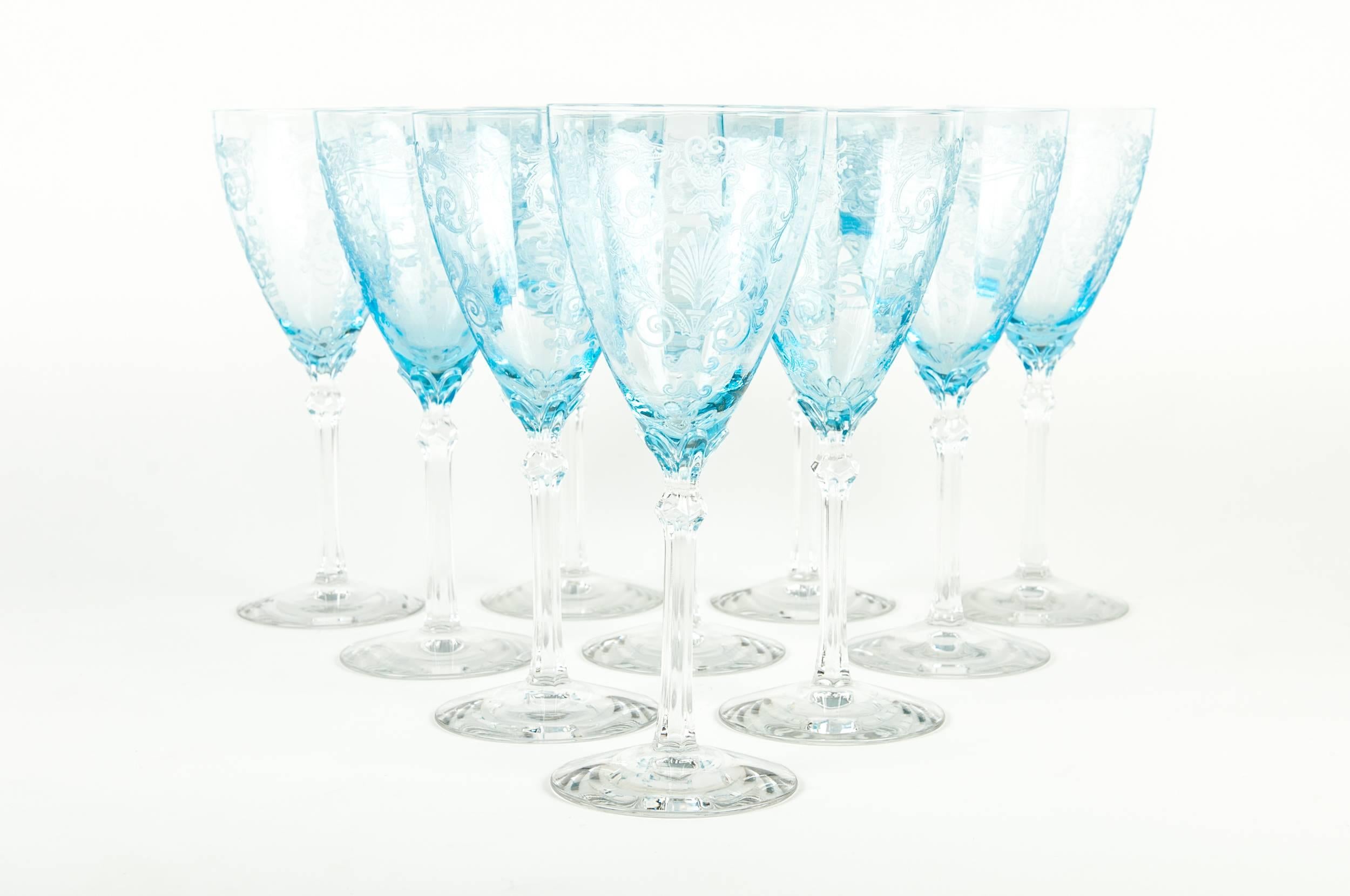 European Ten Vintage Crystal Ice Blue Versailles Wine Glass Set