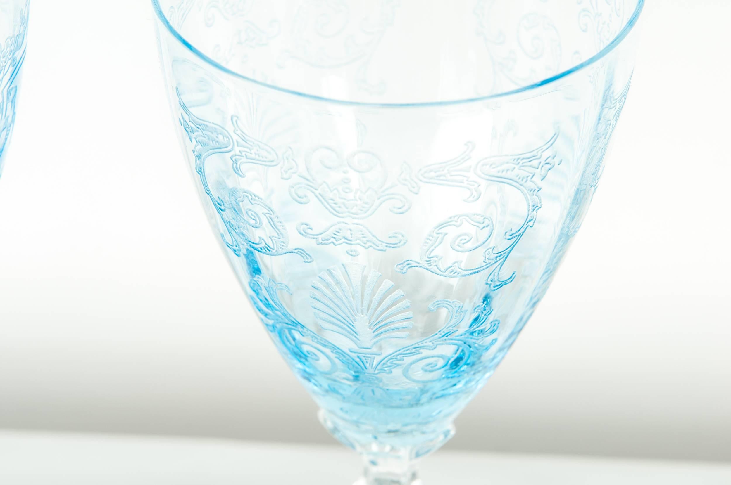 Ten Vintage Crystal Ice Blue Versailles Wine Glass Set 1