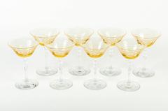 Vintage Set of Eight Etched Crystal Amber Champagne Coupe