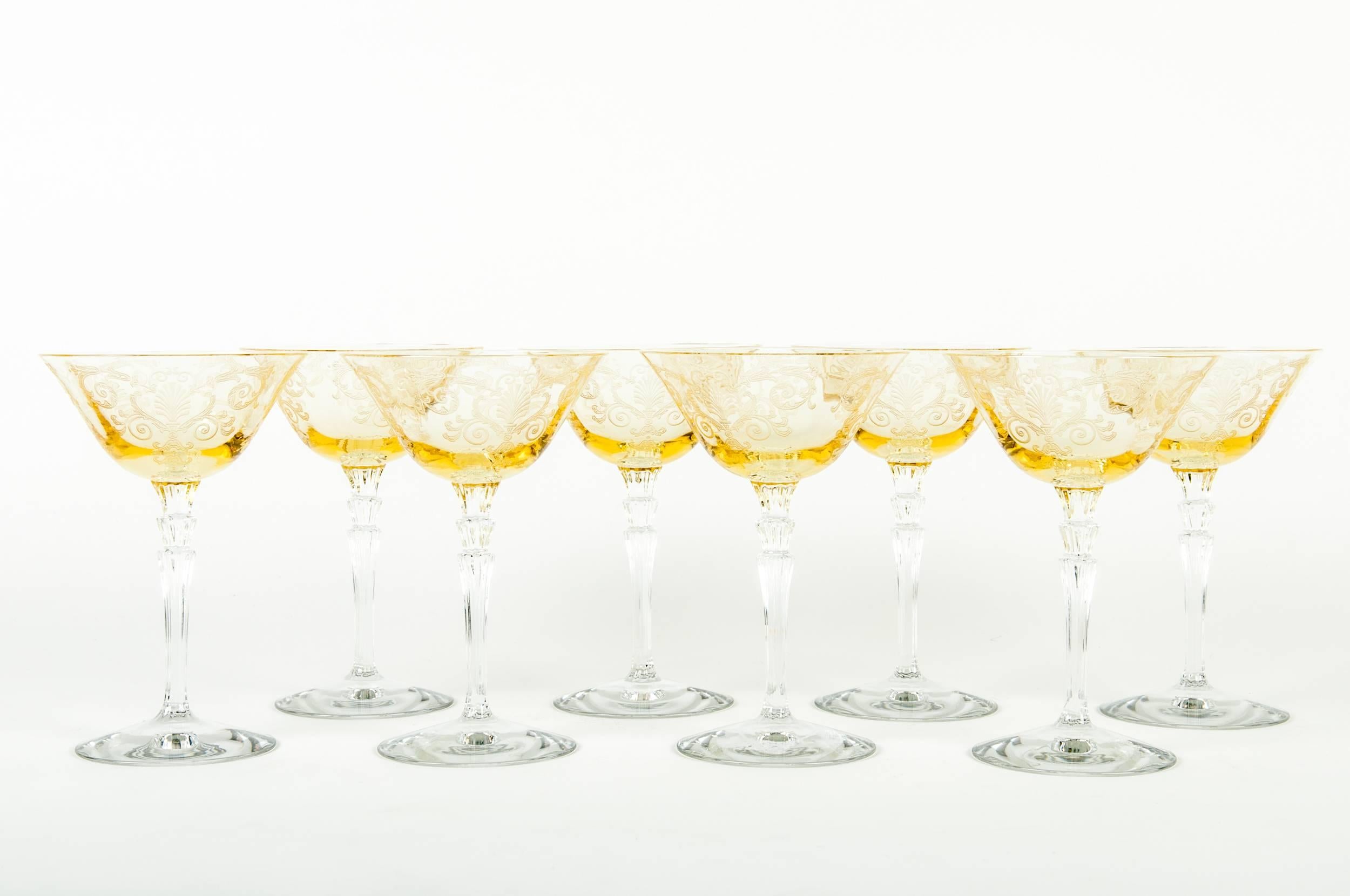 vintage etched crystal champagne glasses
