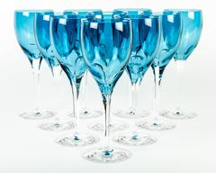 Vintage Set of Ten Crystal Water or Wine Glasses with Clear Crystal Stem